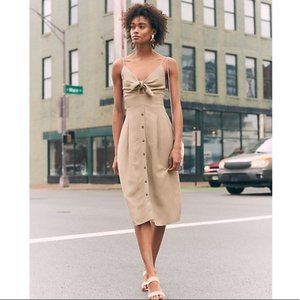 Express | NWT Linen-Blend Button Front Tie Midi Dress